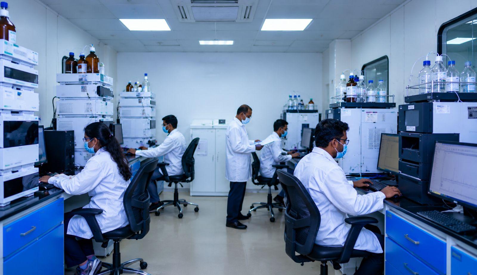 Analysts at chromatography workstations in the Symbio R&D centre