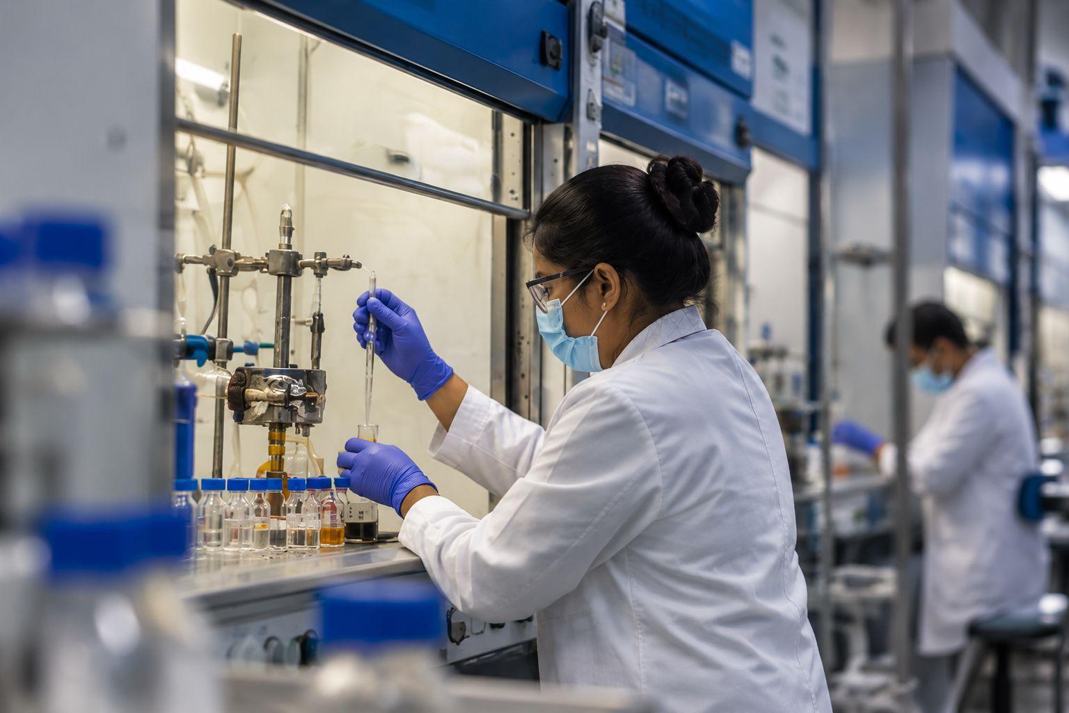 Chemist at work on a specialised research programme at the Symbio R&D centre