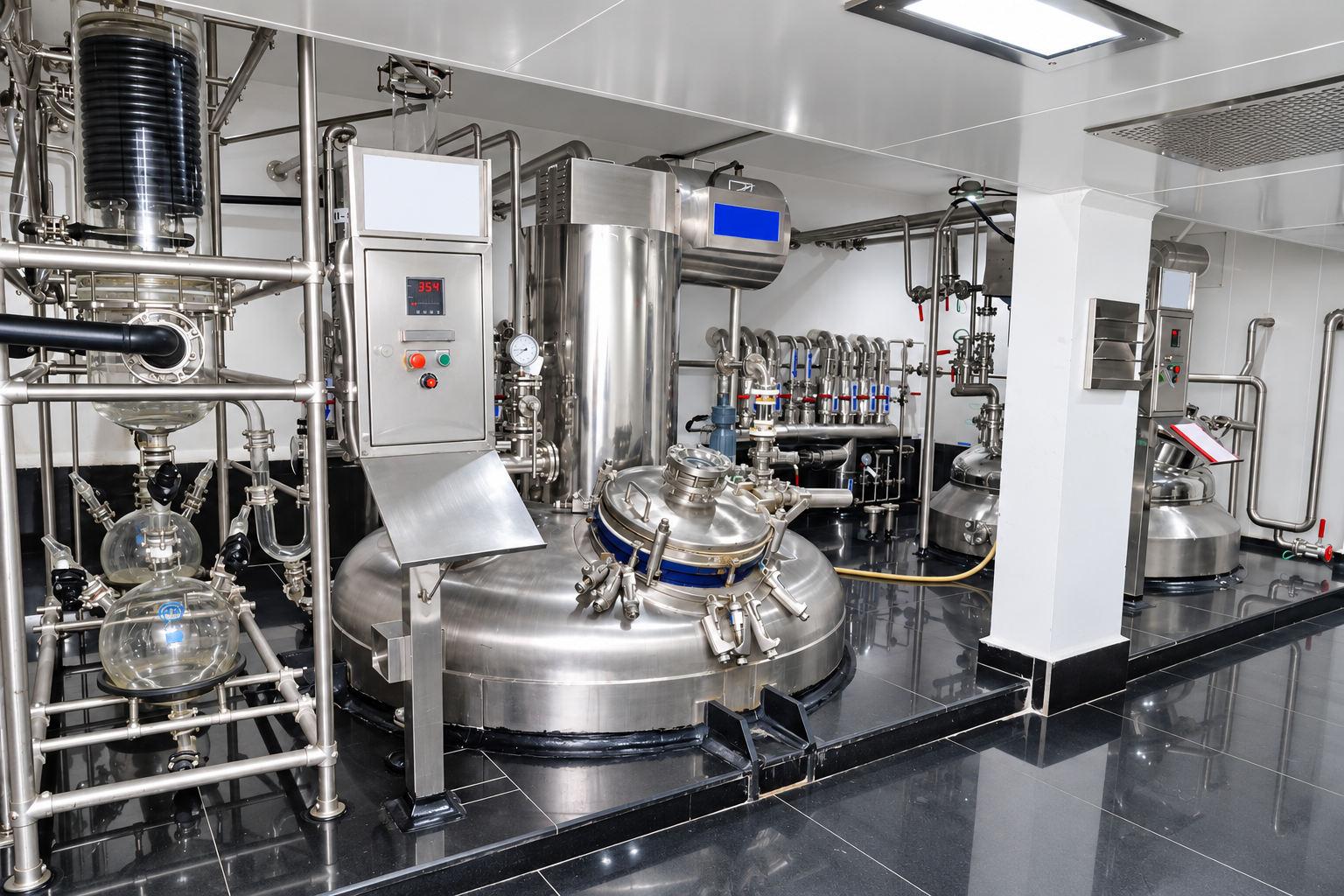 Reactor and condenser train in a controlled production suite at Symbio