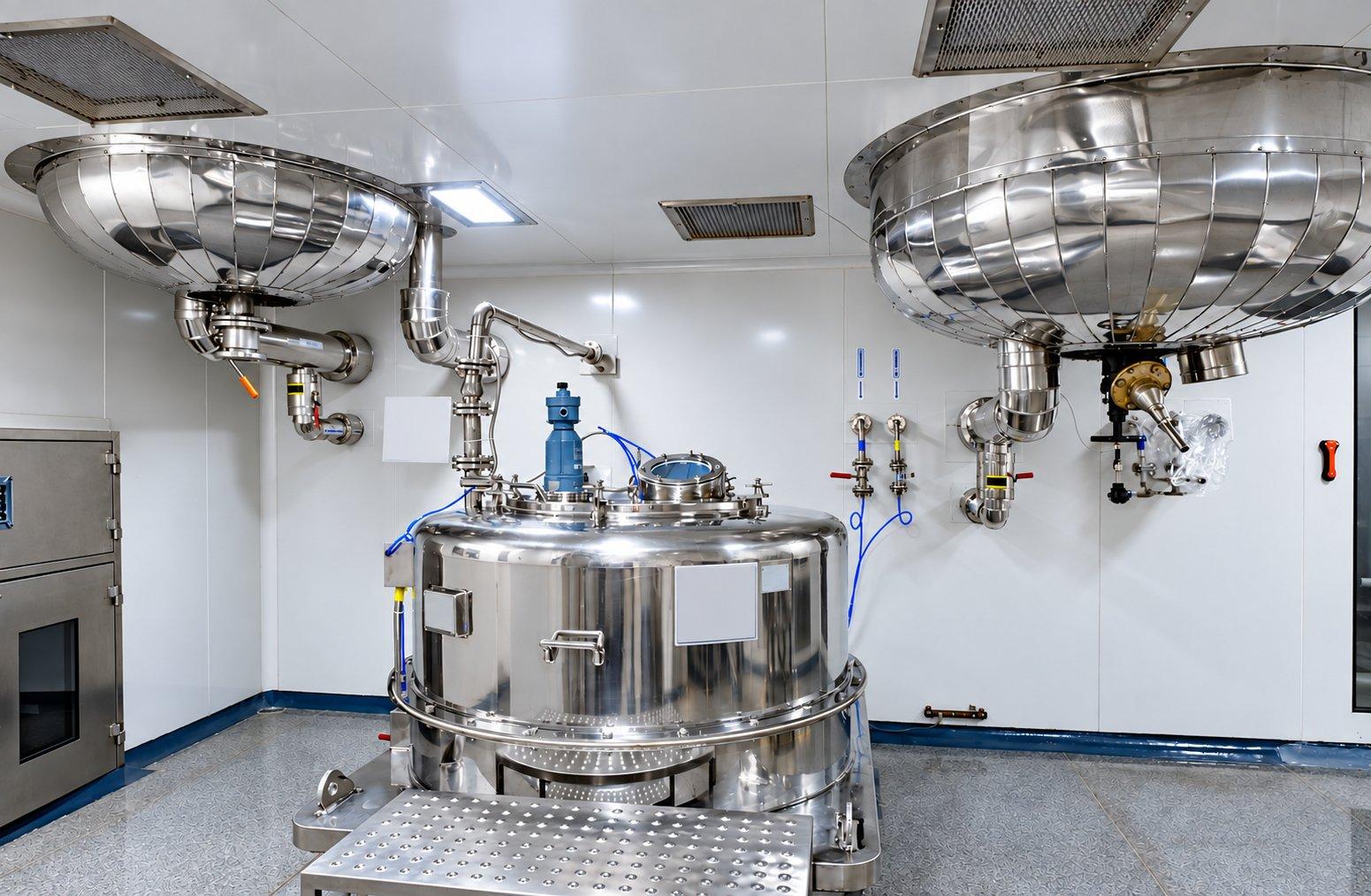 Process vessel and overhead units in a clean room at the Tumkur Facility