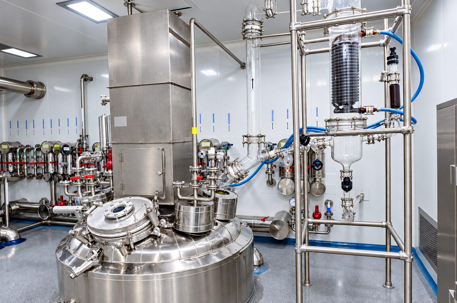 Reactor and condenser assembly in a process suite at the Tumkur Facility