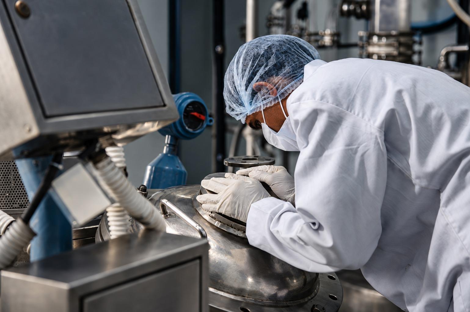 Operator inspecting a process vessel at the VPL Facility